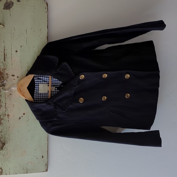 J. CREW I Navy Blue Indigo Metallic Pea Coat Double Breasted Jacket, 4 - Picture 7 of 16